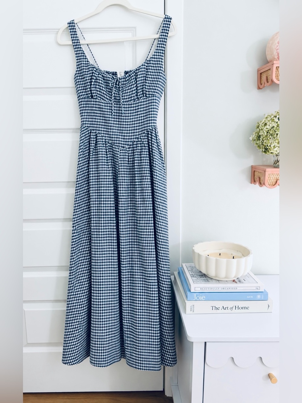 Reformation Balia 100% Linen Midi Dress- Slate Check-Sz. 4 NWT